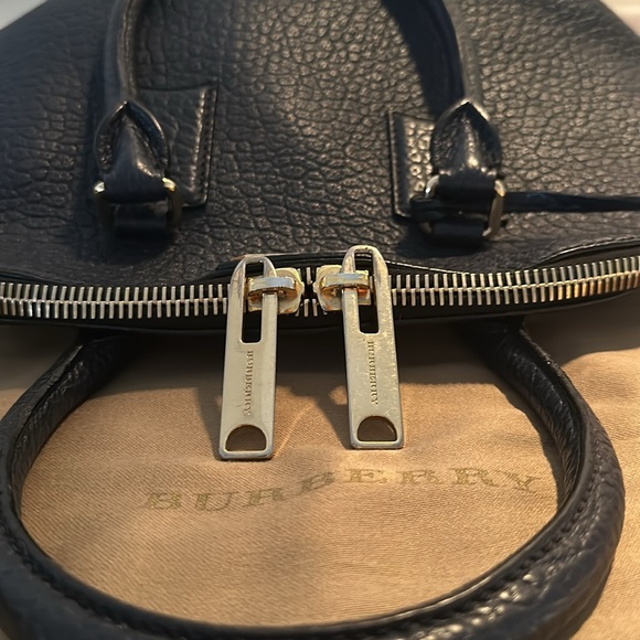 Burberry Navy Blue Embossed Leather Large Orchard Bowler Bag - Picture 3 of 4